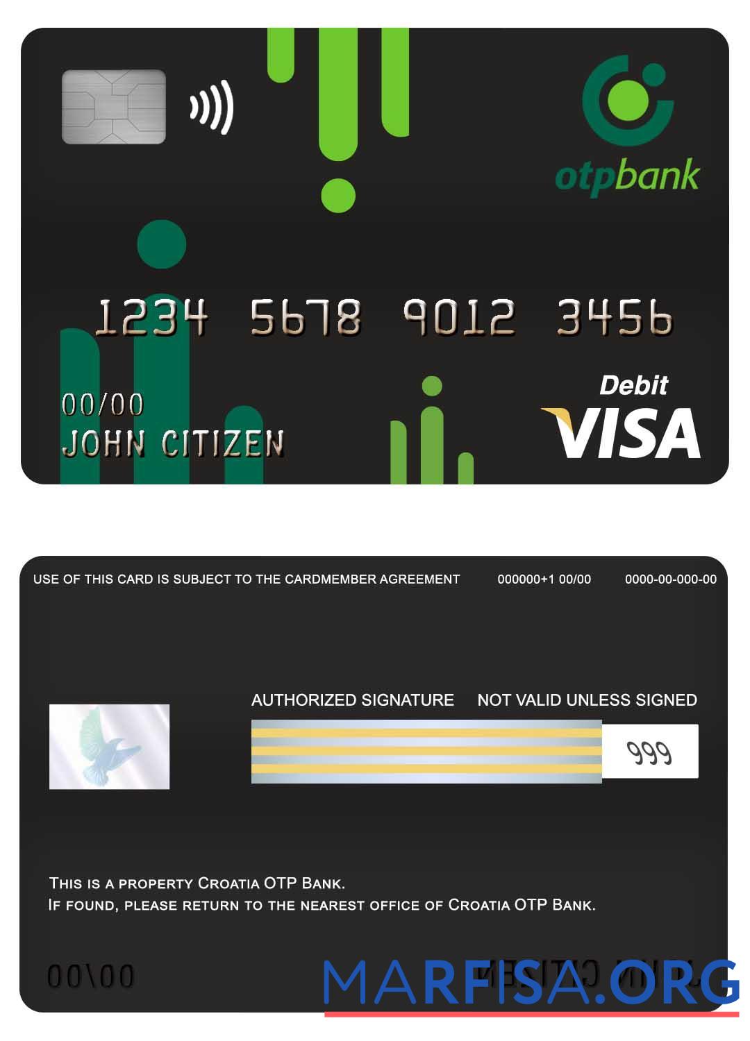 Printable Croatia OTP bank visa debit card download for verification